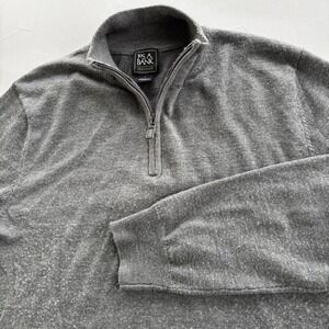 Mens Jos A Bank Grey Quarter 1/4 Zip Pullover Sweater Large 100% Merino Wool